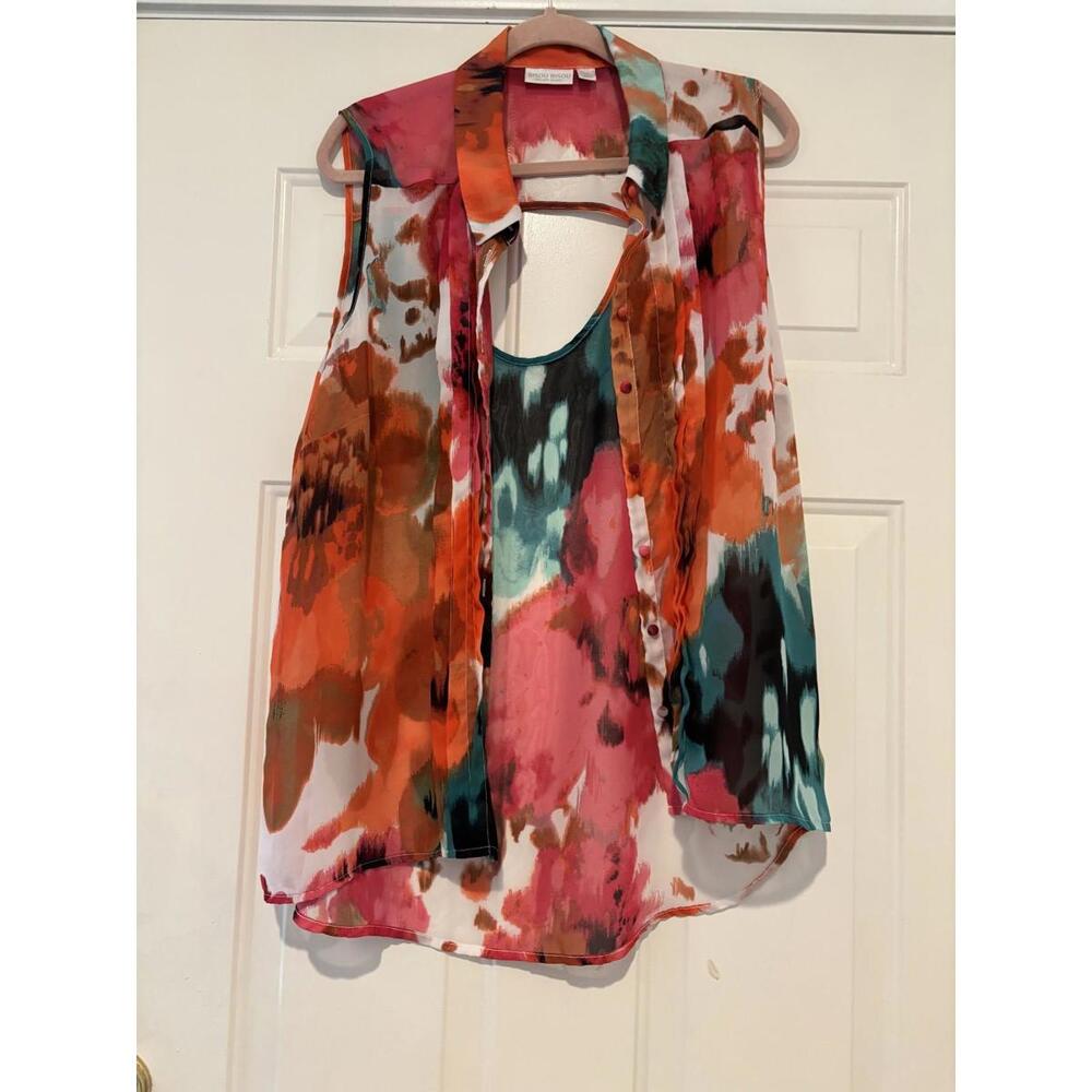 Womens Bisou Bisou floral sleeveless sheer blouse sz XL‎ #337